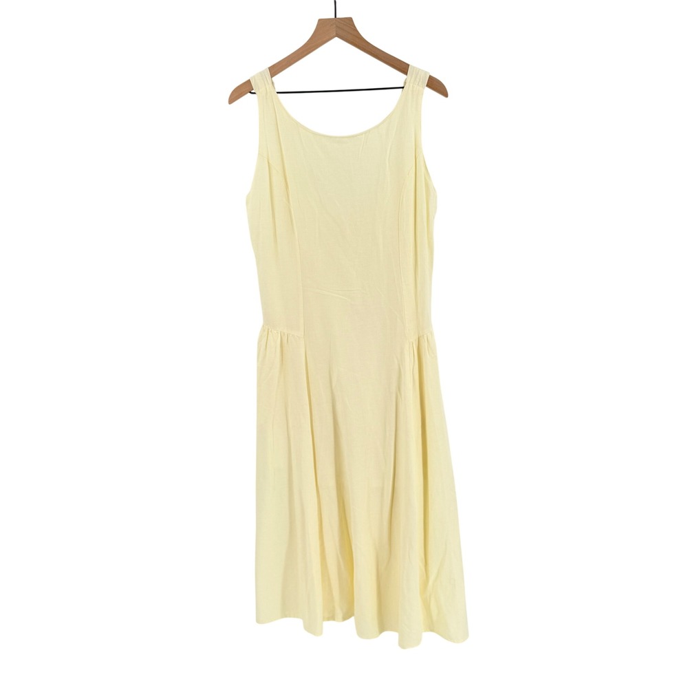 Japna‎ Midi Dress Butter Yellow XL Linen Blend Smocked Back Dropped Waist Dress